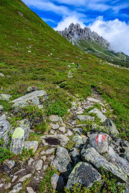 Avusturya 'daki Stubai Alpleri' ndeki Elferspitze (2505 metre) bulutlarda. 