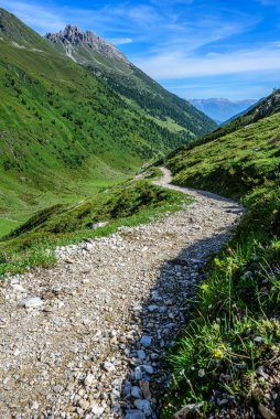 Avusturya 'daki Stubai Alplerinde Elferspitze' ye doğru bir dağ yolu..