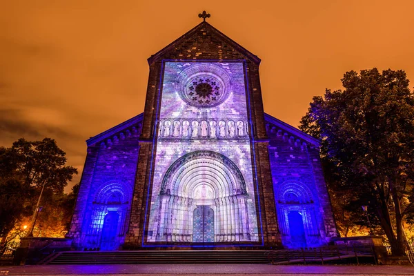 Stock image Prague, Czech republic, October 2021 - A projection mapping on Church of Saints Cyril and Methodius during Signal festival