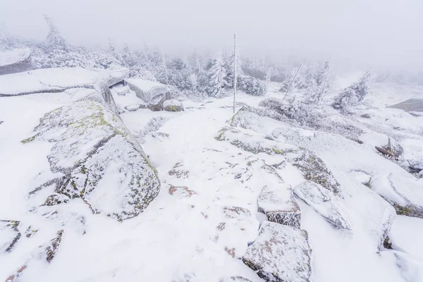 Een Bevroren Krkonosska Magistrala Trail Krkonose Nationaal Park Koude Winterdag — Stockfoto