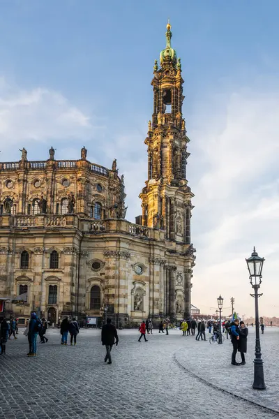 Dresden Almanya 2022 Dresden Meydanı Schlossplatz Katedrali Önünde Soğuk Bir Telifsiz Stok Fotoğraflar