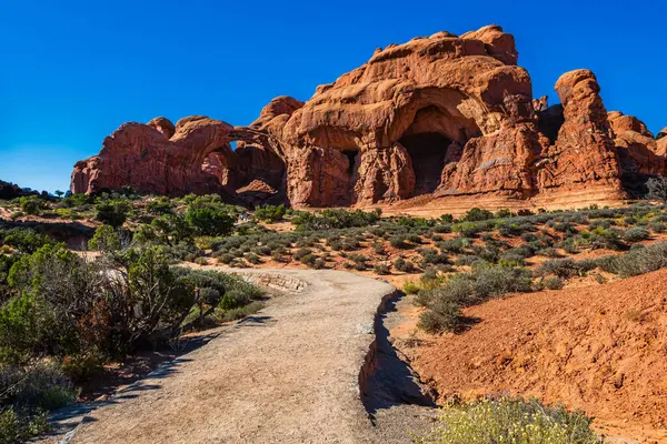 Utah Moab Yakınlarındaki Arches Ulusal Parkı Ndaki Double Arch Kaya Stok Resim