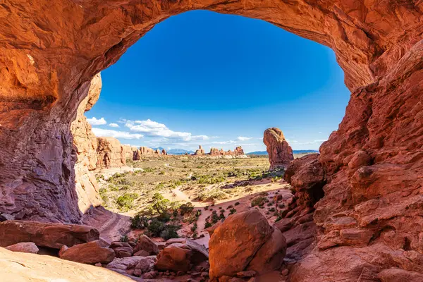 Utah Taki Arches Ulusal Parkı Nın Windows Bölümü Çifte Kemer Stok Fotoğraf
