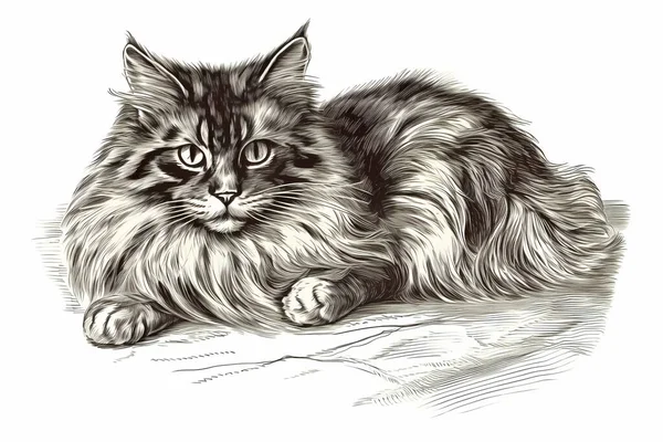 Maine Coon Selkirk Rex Kitten Drawing Illustration  Cat Illustration   Free Transparent PNG Clipart Images Download