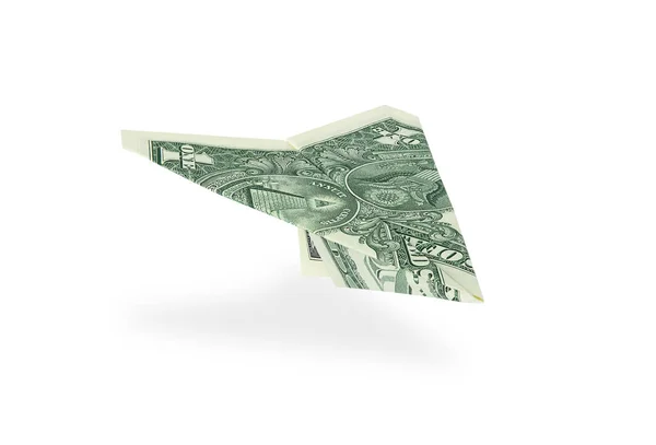 Один Доллар Купюры Оригами Самолет Изолирован Белом Фоне Концепция Бизнеса — стоковое фото
