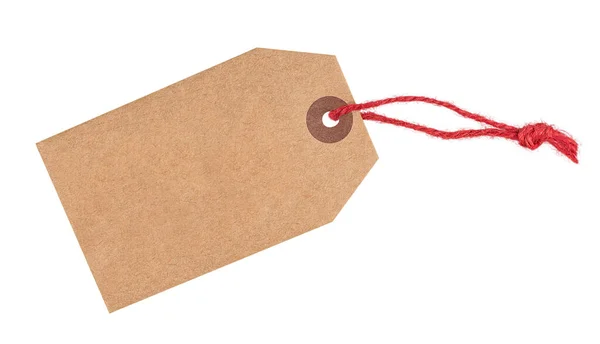 Tag Carta Riciclata Con Spago Rosso Isolato Sfondo Bianco Spazio — Foto Stock