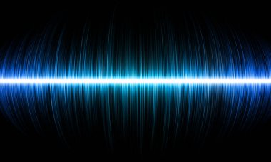 Mavi ses dalgası siyah arkaplan üzerinde soyut desen salınıyor