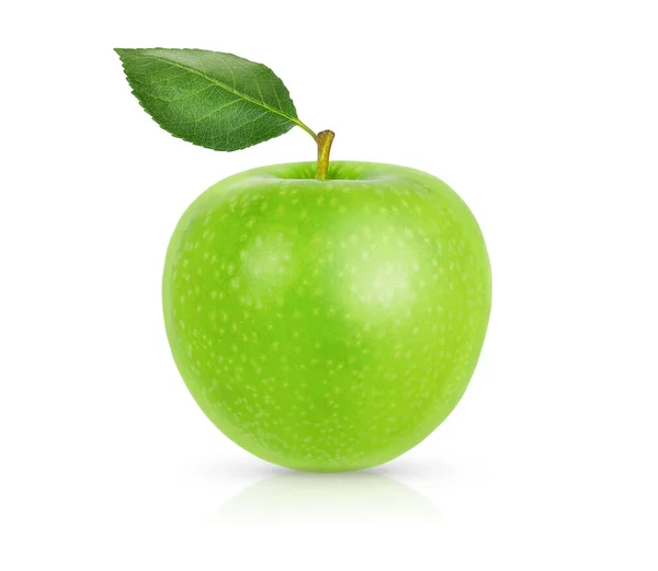 Grüner Apfel Mit Blatt Isoliert Auf Weißem Hintergrund Konzept Der — Stockfoto