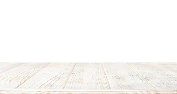 Beyaz arkaplanda izole edilmiş beyaz tahta masa üstü