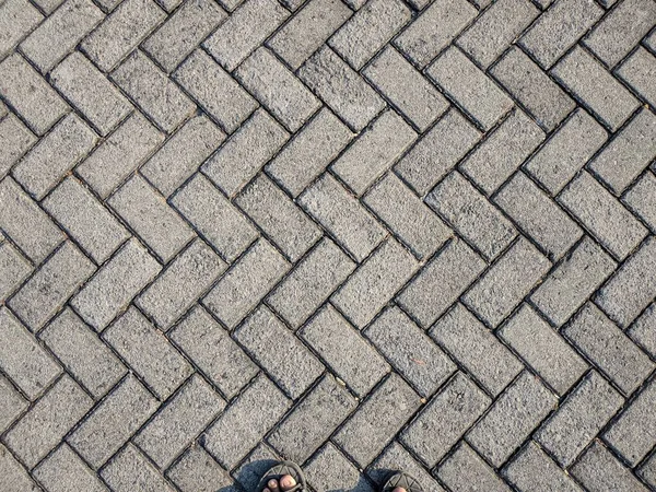 Серый Кирпичный Каменный Тротуар Тротуары Тротуары Винтажном Дизайне — стоковое фото