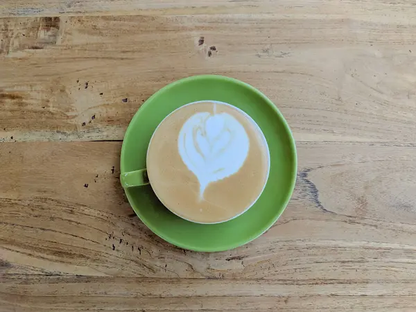 Secangkir Kopi Cappuccino Atas Meja Kayu Kopi Kesukaan Konsep — Stok Foto