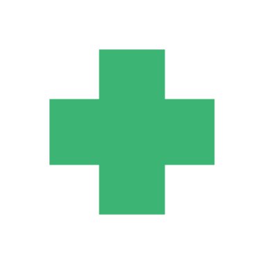 Beyaz arkaplanda izole edilmiş yeşil haç temel şekilleri, geometrik haç simgesi, 2d şekil haçı, çocukların öğrenmesi için sanat geometrik çapraz biçimi