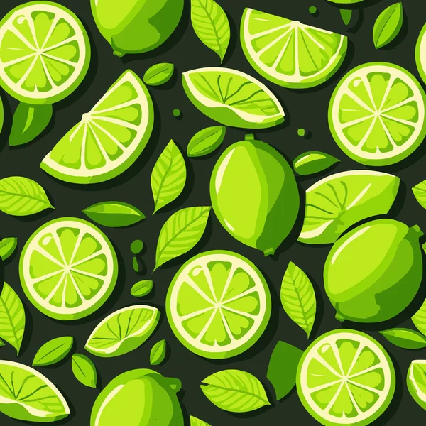 Seamless Colorful Pattern Citrus Lime Fruit Green Leaves Vector Illustration — Stock Vector