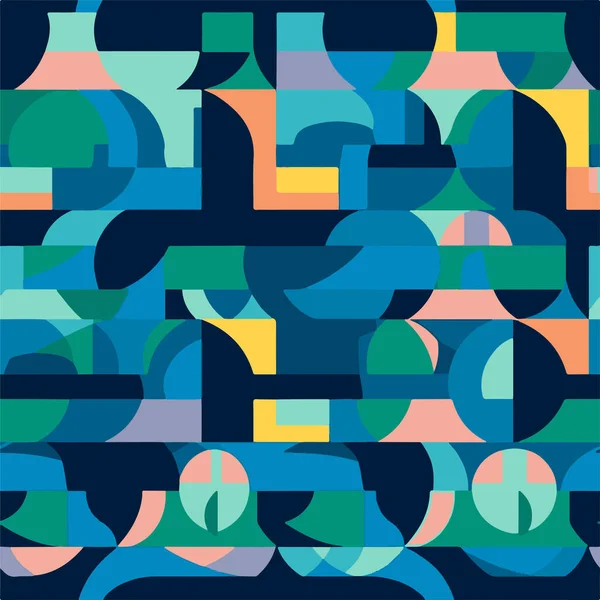stock vector Sea city - retro colourful illustration, classic wallpaper, seamless geometric vector pattern