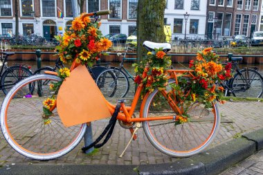 Renkli tasarlanmış bisikletler Amsterdam sokaklarında sergileniyor