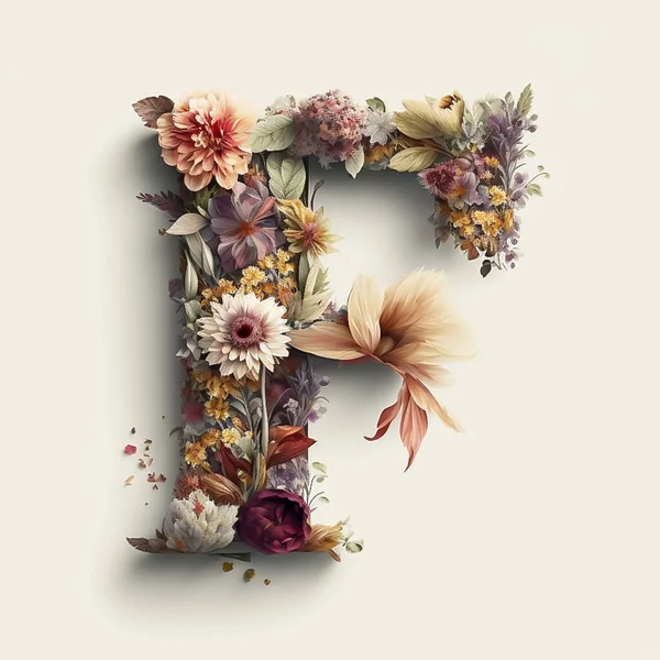 letter F containing flowers on a white background