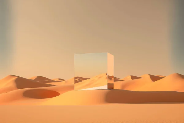 Photo of a mirror set against a scenic desert background