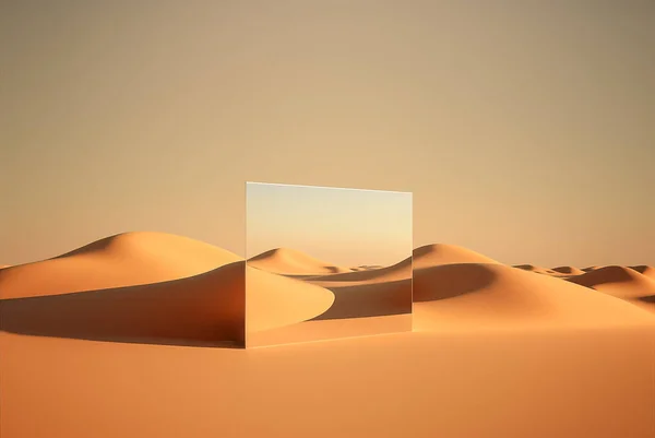 Photo of a mirror set against a scenic desert background