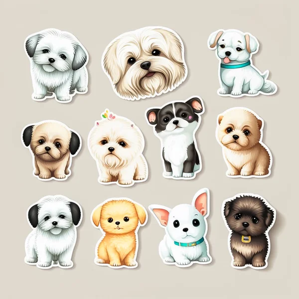 Collection sticker design cute tiny dog on white and clean background
