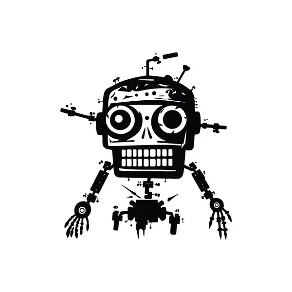 ハンド描かれた幸せな面白い漫画の子供のロボットベクターのイラスト — ストックベクタ
