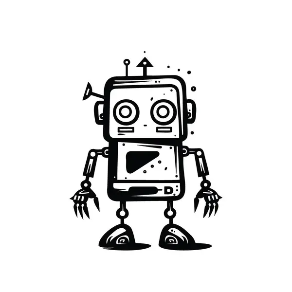 Hand Drawn Happy Funny Cartoon Childish Robots Vector Illustration — Stock Vector