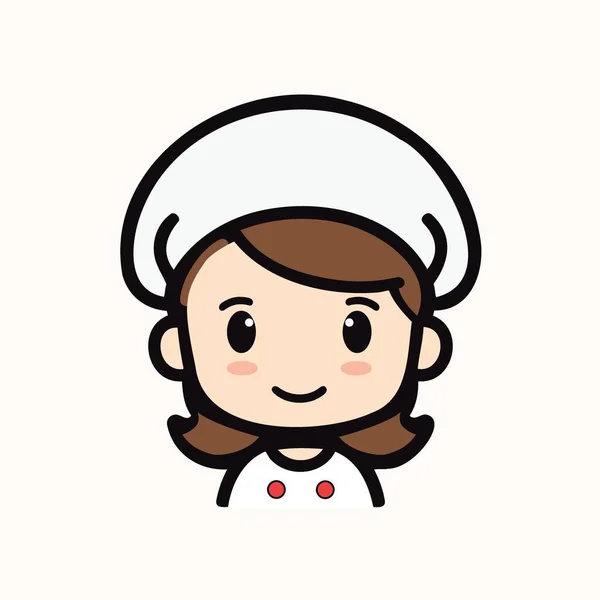 Mutlu şirin şef: Beyaz Şapkalı ve Üniformalı Kadın Aşçının Çizgi film çizimi