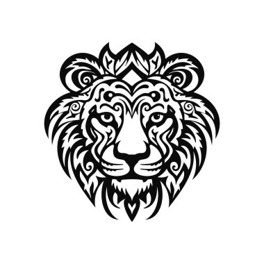 Siyah ve beyaz kaplan başı vektör dövmesi tişörtü izi için beyaz arkaplan izole edildi