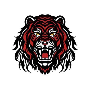 Kırmızı ve siyah renkli vektör illüstrasyon maskot logo vektörüyle kaplan öfke yüzü