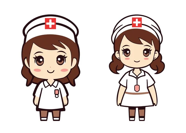 stock vector Cute cartoon nurse wearing uniform and hat, white dress, health care concept