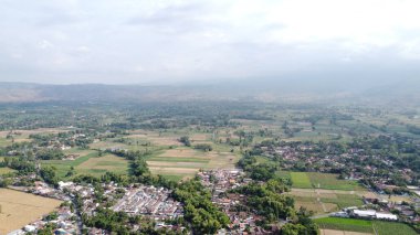 Aerial view of a village in a mountain valley