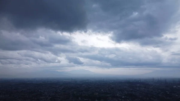 aerial view of the city sky in rainy season