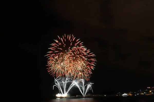 Fireworks Show Madeira Port City Funchal Made Look Flower — Stock Photo, Image