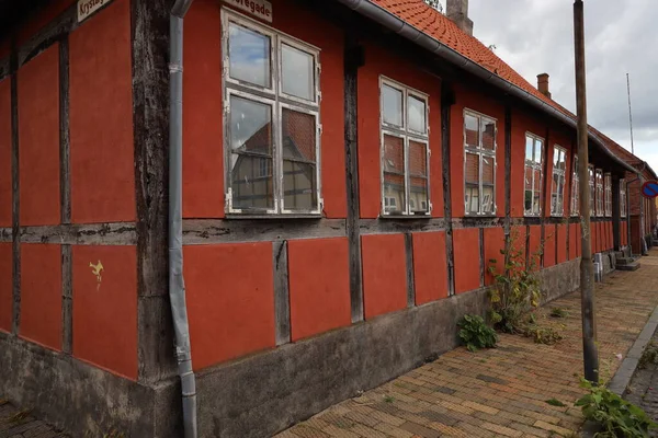 Vecchio Edificio Legno Rosso Roenne Bornholm Danimarca Senza Rinforzi Sufficienti — Foto Stock