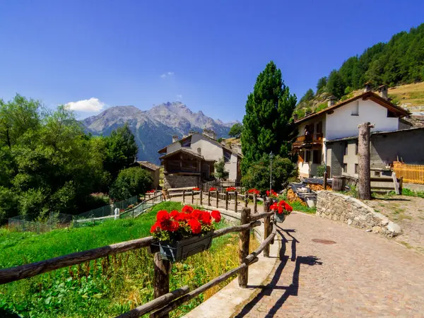 Kuzey İtalya 'daki Aosta Vadisi' ndeki Vens köyünün manzarası