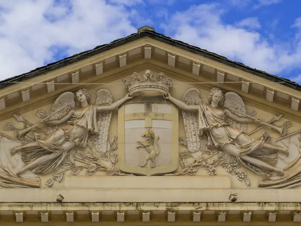 stock image Bas relief on a building in Emile Chanoux square in Aosta, Italy