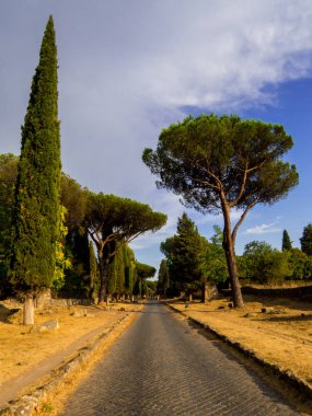 Roma, İtalya 'da Appian Yolu' nun (İtalyanca: Appia Antica) antik Roma yolu manzarası