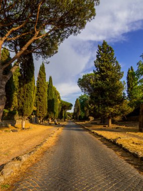 Roma, İtalya 'da Appian Yolu' nun (İtalyanca: Appia Antica) antik Roma yolu manzarası