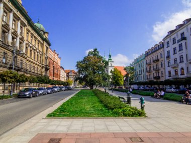 Krakow, Polonya - 12 Ağustos 2022: Plac Jana Matejki (İngilizce: Jan Matejko Meydanı).