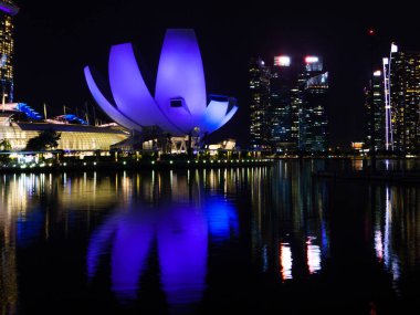 Singapur 'daki Sanat Bilimleri Müzesi' nin gece manzarası