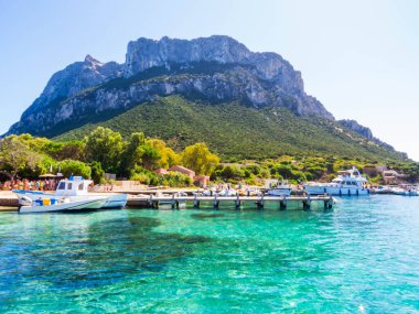 Tavolara, İtalya - 8 Ağustos 2023: Limanda tekneler.