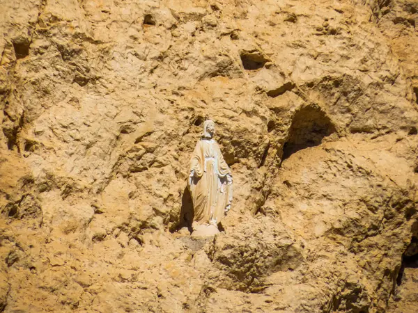 stock image View of the Our Lady statue among the rocks in Tavolara Island, Sardinia, Italy