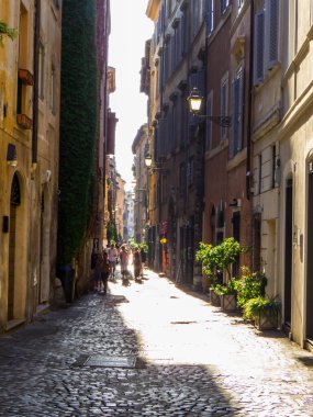 Roma, İtalya - 19 Ağustos 2023 Via dei Coronari 'nin ünlü pitoresk caddesinin manzarası.