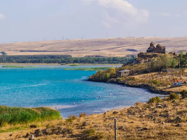 stock image View of the Hayravank Monastery on the Lake Sevan in Armenia