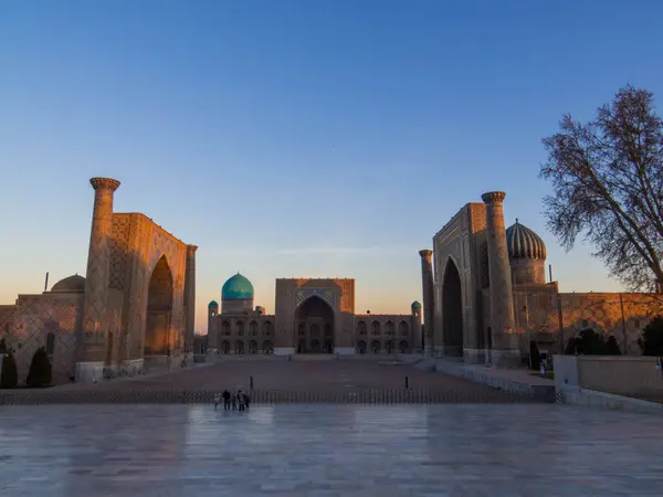 Stock image Sunrise over Registan Square in Samarkand, Uzbekistan