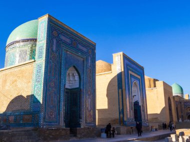 Semerkand, Özbekistan - 21 Ocak 2024: Şah-i-Zinda kompleksinin görüntüsü (İngilizce çevirisi: Yaşayan Kral).