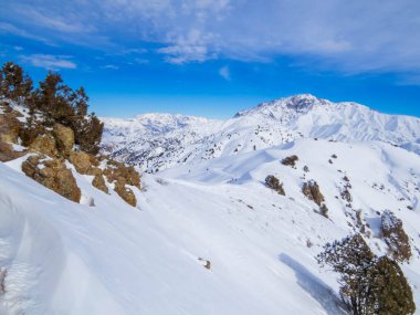 Özbekistan 'daki Chimgan Dağları manzarası