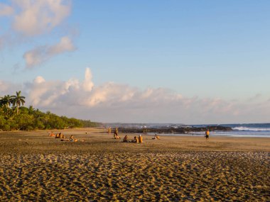 Tamarindo, Kosta Rika - 6 Şubat 2024: Playa Negra 'da insanlar gün batımında.