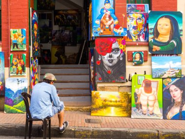 Bogota, Kolombiya - 12 Şubat 2024: Calle 11 'de sokak sanatçısı.