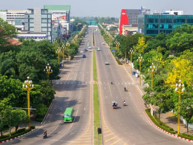 Vientiane, Laos - 16 Nisan 2024 Ave Lane Xang 'in hava manzarası.