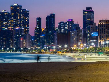 Busan, South Korea - May 9, 2024: Night view of Haeundae Beach.